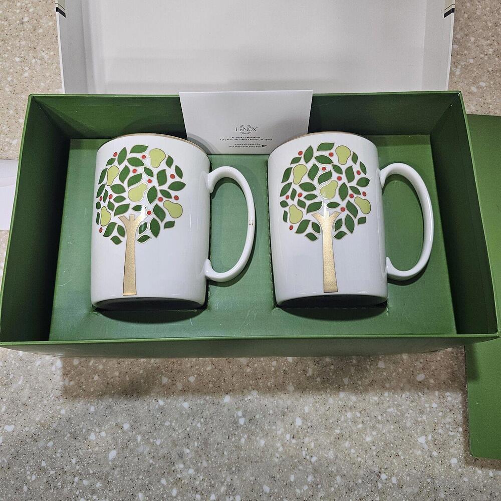 Kate Spade Lenox Pear Tree Point Set Of 2 Mugs New In It's OG Box